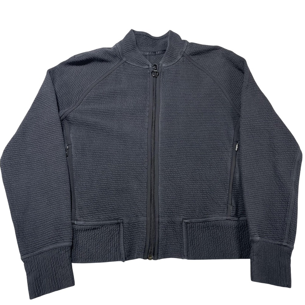 Lululemon On Repeat Bomber Women's Size 6 Medium Black Textured Cotton Full Zip